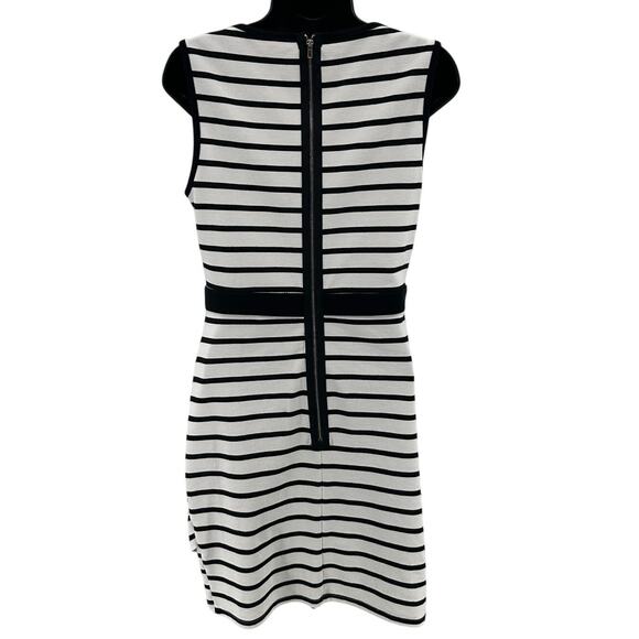 Soloiste Sheath Dress WMNS M Mini Knit Black White Stripe Fitted Twisted Stretch - Picture 5 of 8